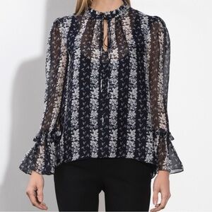 Shoshanna black/white sheer bell sleeve blouse sz S